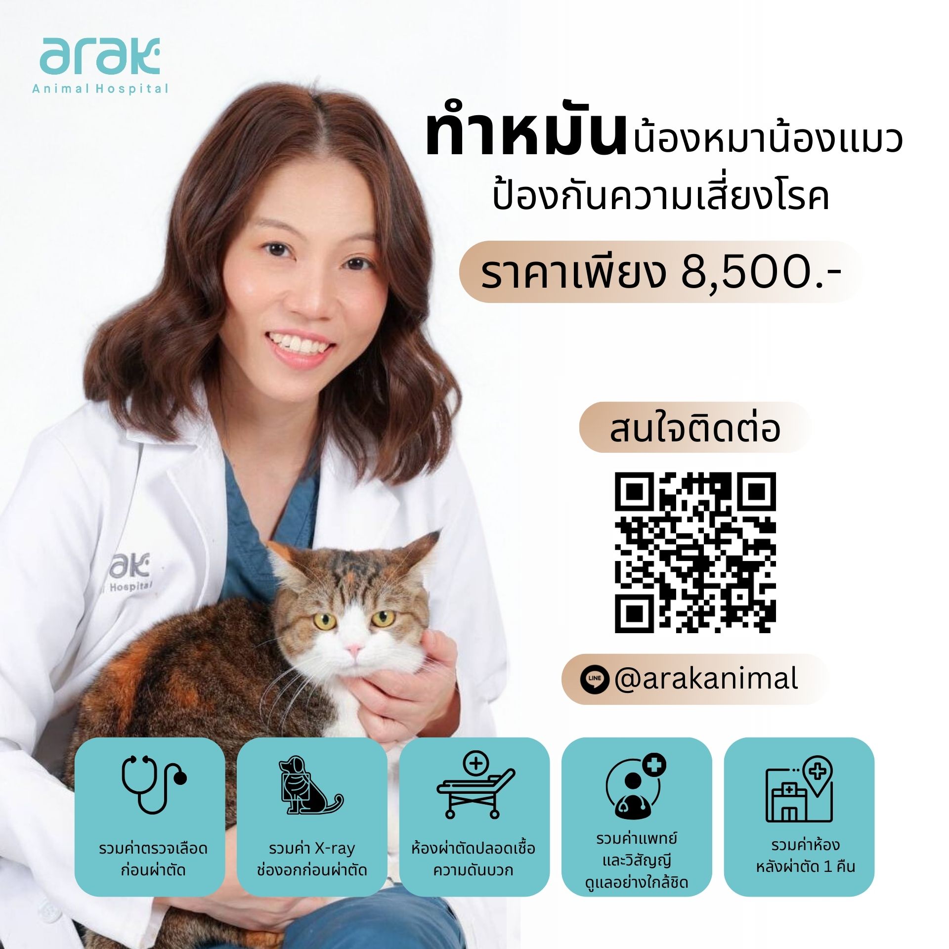 Spay/Neuter Package: 8,500 THB for Dogs & Cats (0-20 kg)
